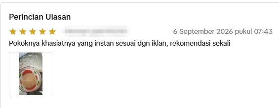 Screenshot ulasan asli dari Shopee Indonesia, nama pembeli disamarkan
