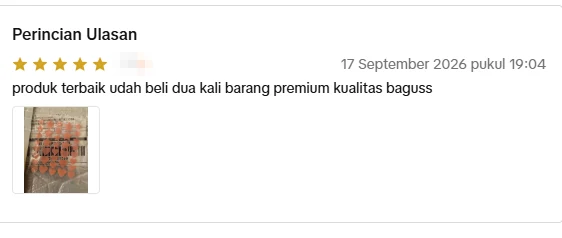 Screenshot ulasan asli dari Shopee Indonesia, nama pembeli disamarkan