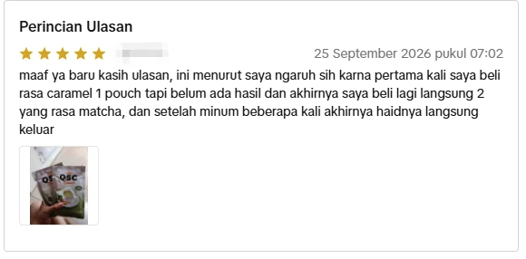 Screenshot ulasan asli dari Shopee Indonesia, nama pembeli disamarkan